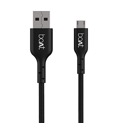 Image of boAt Micro USB 150 Tangle-free, Sturdy Micro USB Cable with 3A Fast Charging & 480mbps Data Transmission, 10000+ Bends Lifespan & Extended 1.5m Length Black)