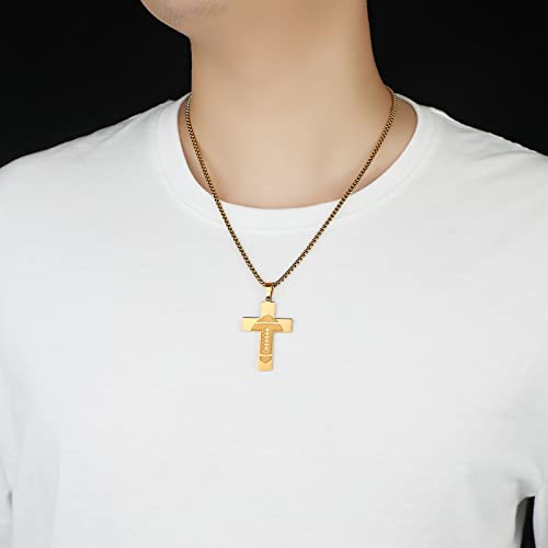 Hattidoris Football Cross Necklace For Boys Inspirational Bible Verse Cross Pendant Stainless Steel Chain 22+2 Inch Football Sports Jewelry Football Gift For Men Women(G-Brave Strong) #TOP3