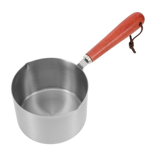 GRIRIW Stainless Steel Saucepan Small Pot for Cooking Butter Warmer Wood Handle