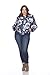 Women's Plus Size Classic Bomber Jacket with Zipper and Flowers Design on Navy - 1XL