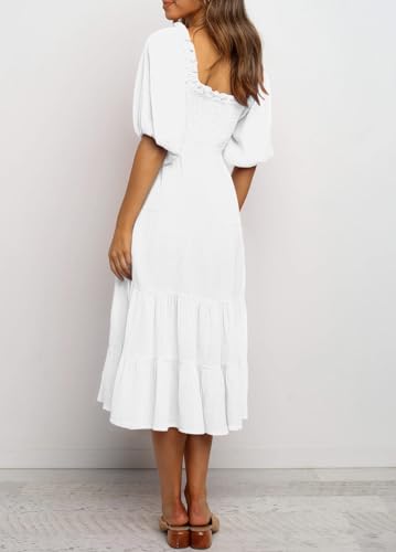 R.Vivimos Women's Summer Cotton Lantern Sleeves Ruffled Off Shoulder A-Line Midi Dresses2