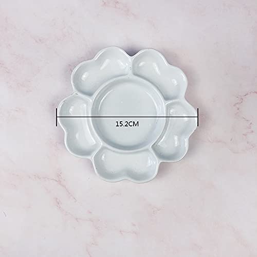 Paleta de Pintura de cerámica, Paleta Floral de 6 Orificios for Artista, Pintura al óleo, Bandeja de Mezcla de acuarel (Size : 17.5CM)