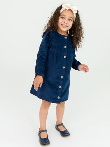 RuffleButts Dark Navy Stretch Corduroy Ruffle Detail Dress - 4T3
