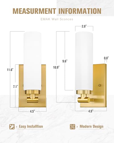 Image of Emak Brushed Gold Wall Sconce, Modern Bathroom Vanity Sconces Wall Light Fixtures with Milk Glass Shade for Bathroom, Mirror, Living Room, Bedroom, Gallery, WS086-BGD-ML-2PK