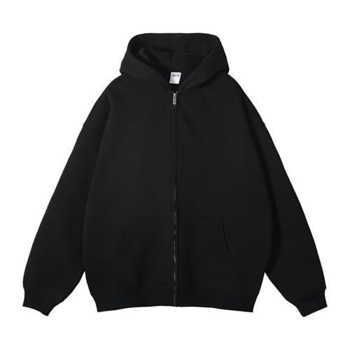 Men's Oversized Zip-Up Hoodie Sweatshirt - Casual Streetwear Pullover with Drop Shoulder Design, Kangaroo Pocket