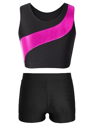 Girls Rhinestone Dance Outfits Sleeveless Straps Gymnastic Leotard Tank Top with Athletic Shorts Tracksuit Unitard2