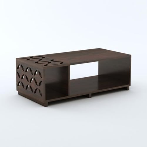 Image of MAMTA DECORATION Solid Sheesham Wood Coffee Table for Living Room | Wooden Center Table with Open Shelf Storage for Home, Hall & Lounge | Modern Tea Table with Decorative Cutwork Design |Walnut Finish