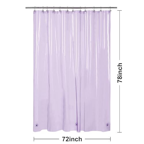 Barossa Design Clear Lavender Long Shower Curtain Liner 78" Height - 3 Magnets & Waterproof Lightweight PEVA Shower Liner for Bath Tub, PVC Free, Metal Grommets, Clear Lavender, 72x78