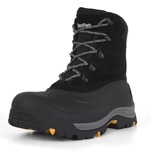 Nextpath Men's Snow Boots Winter Boots For Men 8 Inch Waterproof Insulated Winter Work Boots For Men Snow Hiking Boots Black 8