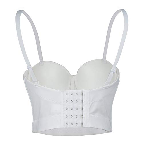 ELLACCI Woment's Pearls Beaded Bustier Crop Top Club Party Sexy Corset Top Bra White3