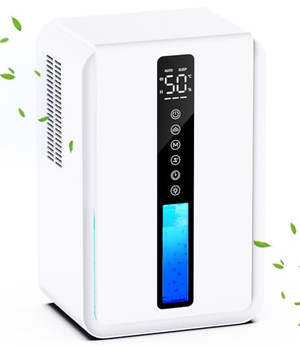 Deshumidificateur d Air Electrique 2500ML, Déshumidificateur 3 Vitesses + 2 Modes (Auto/Nuit),...