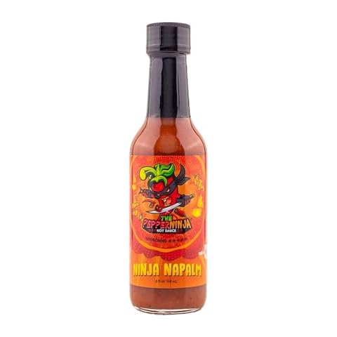 Ninja Napalm By The Pepper Ninja Hot Sauce, Mild Hot Sauce With Flavors Of Scorpion Peppers, Onion & Lime Juice, Made With All Natural Ingredients, 5 fl oz Bottle (1-Pack) Cover