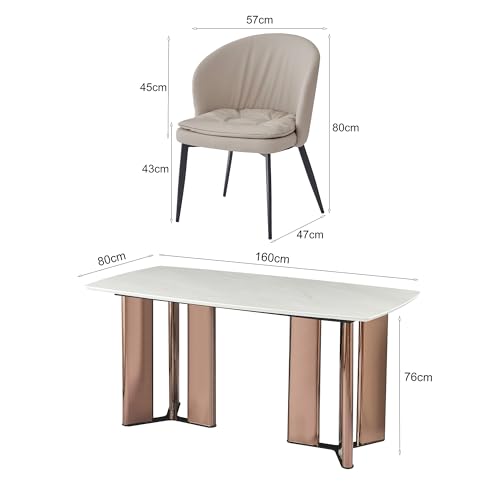 Image of The Attic Modern Crest 6 Seater Dining Set,Cream,Rose Gold & Cream,160Cms