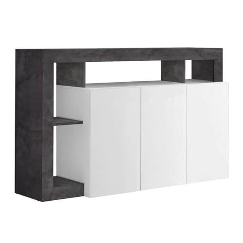 C L'AFFAIRE Buffet 3 Portes Blanc laqué, encadrement niches Gris oxyde - ARTIRA