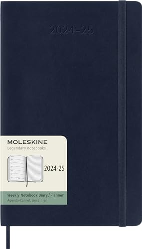 Moleskine Weekly Planner 2024-2025, Agenda Semanal 18 Meses 2025 con Espacio Para Notas, Con Tapa Blanda y Cierre Elástico, Formato Grande 13 x 21 cm, Color Azul Zafiro