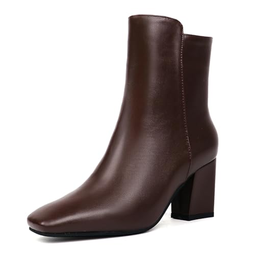 Caradise Womens High Chunky Heeled Boots Zip Up Square Toe Ankle Booties - Main Image