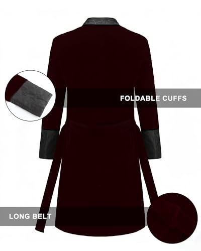 Image of Men's Long Velvet Smoking Jacket Smoking Robe with Belt Shawl Lapel Quilted Dressing Gown