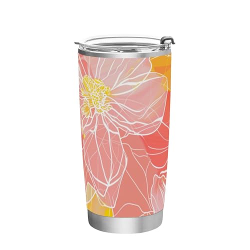 siphylline Taza de café abstracta de acero inoxidable con diseño de flores brillantes, tapa de viaje, taza de viaje de 20 onzas para exteriores, vaso aislado a prueba de fugas, 20 onzas