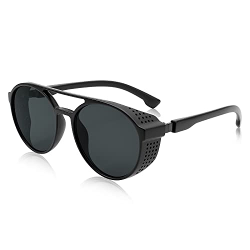 FEISEDY Classic Steampunk Sunglasses for Men Women Retro Round Gothic Shades Eyewear UV400 Protection B2957