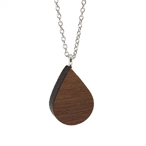 NaturSchatulle Kette mit Anhänger Tropfen Holz 45cm Halskette Holzanhänger Tropfenform Silber 925 Kette Damen Kettenanhänger Tropfenförmig Holzschmuck Charms