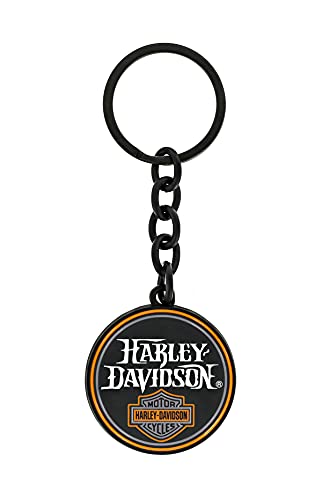 Harley-Davidson B&S Round Black Keychain HDK410, Black, One Size