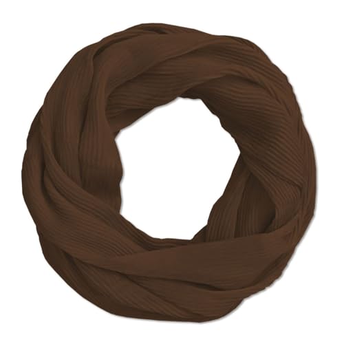 Soul-Cats Extra-leichter Plissee-Loopschal Trendfarben Damen luftiges Halstuch Frühling Sommer, Farbe:braun