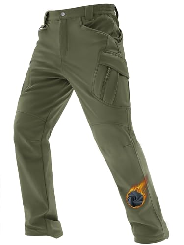 TACVASEN Fleece Lined Insulated Work Pants Construction Waterproof Army Green Tactical Cargo Pants...