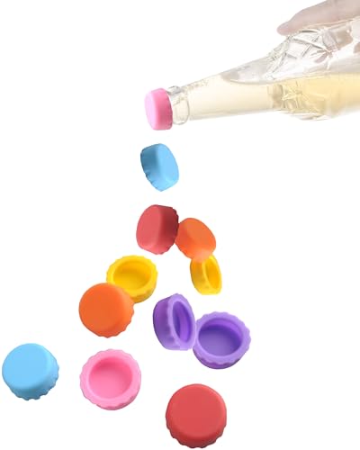 Bottle Caps, Beer Bottle Caps Silicone Reusable Glass Bottle Stopper Hat, Prevent Spillage Sealer Cover for Beer, Soda, Soft Drink, Beverages, HomeBrew, 12 Packs Kitchen Gadgets Kit Multicolor
