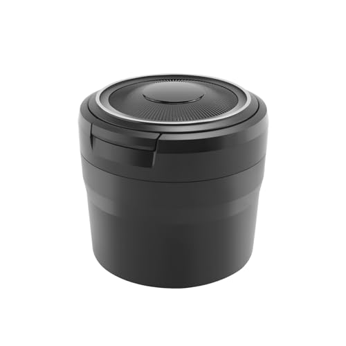 Ujjdwiurgh Cenicero portátil con luz LED, soporte para tazas, cenicero para coche, sin humo, accesorios de coche, color negro