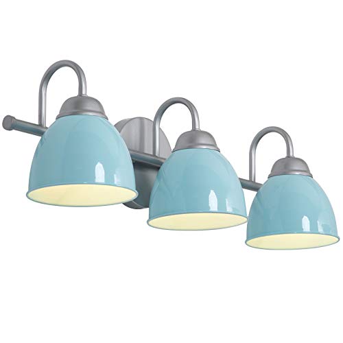 Bathroom Vanity Light Fixtures, 3-Light Vanity Light with Blue and Brushed Nickel Finish, Bathroom Lighting Fixtures Over Mirror for Bathroom, Bedroom and Hallway, L 21.5" x H 6.5"