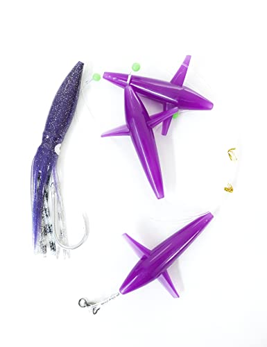 BLUEWING Fishing Daisy Chain Ultimate Big Game Daisy Bird Trolling Chain Bulb Squid Trolling Bird Tuna Lures Fishing Teasers for Marlin Sailfish Fishing Black/Purple