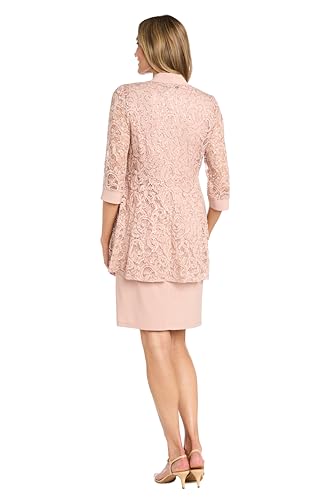 Image of R&M Richards Women's Embellished Sequin Lace Jacket and Shift Dress with Necklace for Mother of the Bride & Cocktail Party