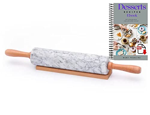 Mambu Ess Marble Rolling Pin for Baking - Roller pin for Baking 18" Long rolling pin holder EFFORTLESS non stick rolling pin for Baking, Pastry rolling pin, Cookie rolling pin, Pizza rolling pin
