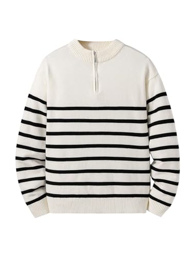 Floerns Boy's Striped Color Block Sweater Quarter Zip Mock Neck Long Sleeve Knitted Pullovers