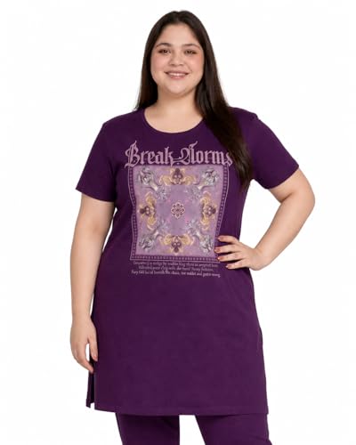 Image of In Love Women's Printed Cotton Plus Size Longline T-Shirt with Pockets | Cotton fabric - soft longline T-shirt with easy plus-size fit