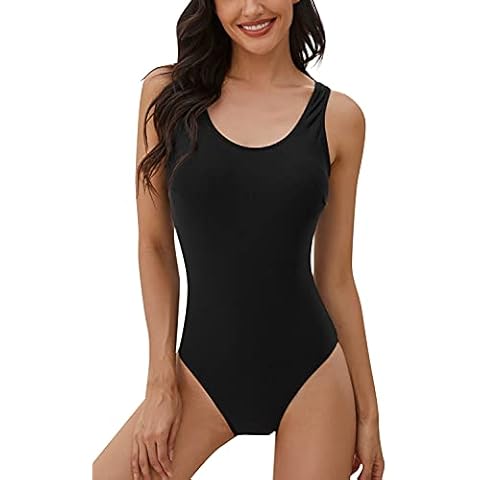 heekpek Swimwear One Piece for Women Padded Swinsuit Retro Vintage Swim Set Sexy Halter Swimming Costume Plus Size Classic Bathing Suit Round Neck Swimwear Backless Monokini for Girls XXL Black Cover