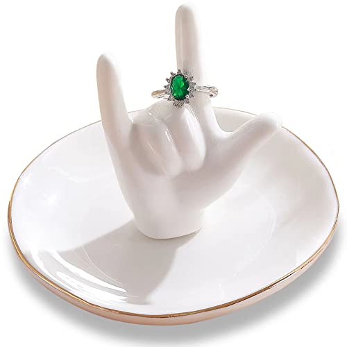 Image of PUDDING CABIN Ring Holder - I Love You Hand, Ceramic Jewelry Dish, Valentine's Day, Wedding, Birthday, Mothers Day Gifts for Women