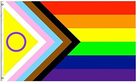 New Intersex Progress Pride Rainbow Flag,3 x 5 Foot Progressive Pride Flag 100 D Polyester Outdoor Flag,Bright and Vivid Colors Bisexual Trans LGTBQ Community Gay Pride Banner,UV Fade with Brass Grommets