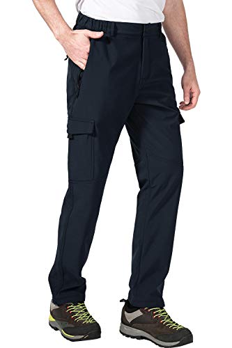 AOLI RAY Pantalon de randonnée pour homme Pantalon de randonnée Pantalon de montagne Pantalon de randonnée imperméable Doublure chaude Softshell avec plusieurs poches XXXL bleu foncé