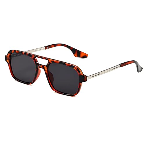 Image of Retro Flat Square 70's Aviator Double Bridge Metal Sunglasses for Men Women | Anti Blue UV Protection Zero Power Stylish Computer Night Driving Glasses | Trendy Branded Goggles