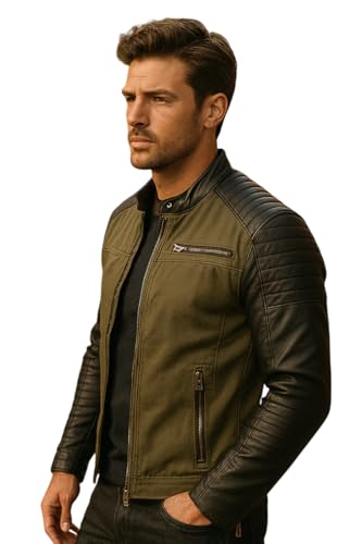 Mens Cafe Racer Biker Vintage Motorcycle Rider Casual Cotton Leather Jacket2