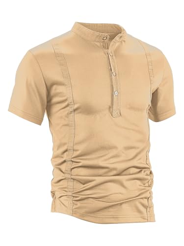 Men's Casual Short Sleeve Henley Shirt Classic Button Down T-Shirt Stretch Collared Business Golf Blouse Shirts3