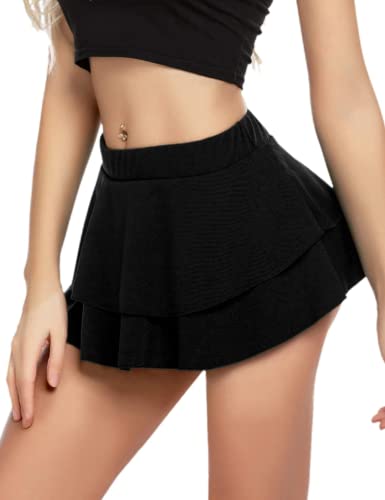 Avidlove Mini jupe plissée pour femme - Solide à volants, Noir , L