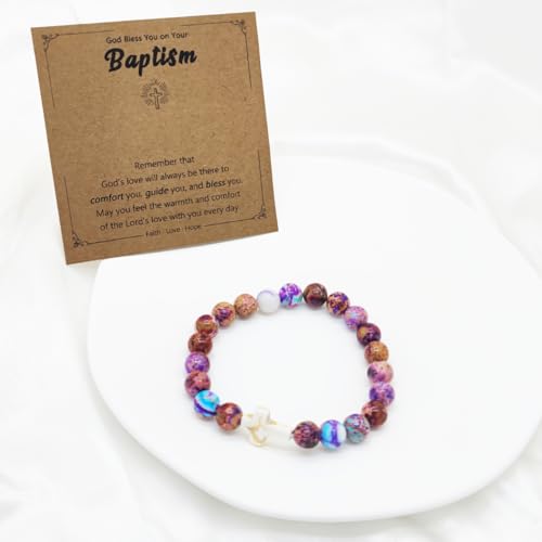 Image of Baptism Gifts Cross Bracelet for Teen Boys Girls, Christening Bless Gift for Women, Men, Teenage Girls, Son, Grandson, Nephew, Brother, Godchild, Daughter