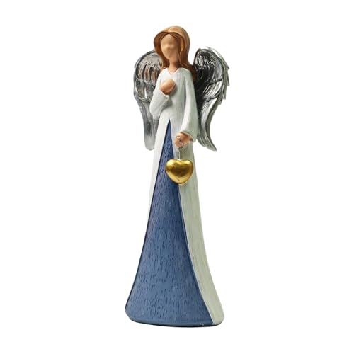 Estatua de Ángel con Alas Plateadas y Túnica Azul - Resina Pintada
