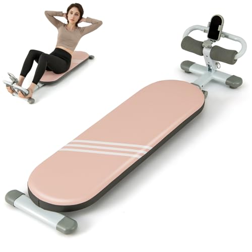GYMAX Sit Up Bench Foldable Abdominal Training Workout Bench with 3 Adjustable Angles and Length Versatile AB Crunch Machine for Home Gym Fitness Equipment 150KG Weight Capacity
