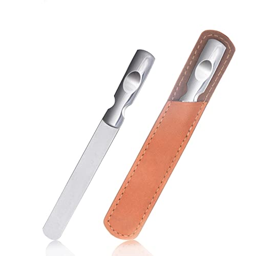 Olakin Lime à Ongles en Acier Inoxydable, Limes à Ongles Polissoir en Métal Double Face avec Poignée Antidérapante, Limes à Ongles avec Étui en Cuir...