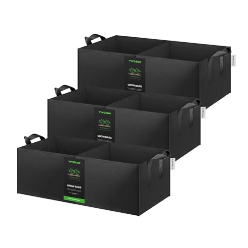 VIVOSUN 3-Pack 2-Grid 10 Gallon Grow Bags, Heavy Duty Square Plant Grow Pots, 400G Thickened Breathable Fabric Plant Container with Reinforced Handles & 10 Pcs Plant Labels for Flowers, Vegetables