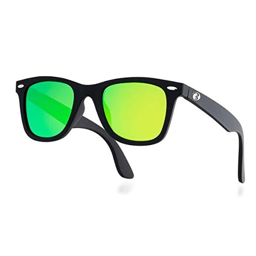 Bnus glass lens sunglasses for men women,Retro Classic shades w. polarized option italy made (Black Rubber/Green mirrored, Non-Polarized)