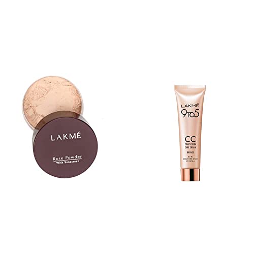 Image of LAKME Natural Finish Rose Face Powder, Soft Pink, 40Gm And Complexion Care Face Cream For Oily Skin Type, Bronze, 9Gm
